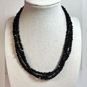 Silpada Sterling Silver Triple Strand Black Glass Beaded Necklace 3 Strands